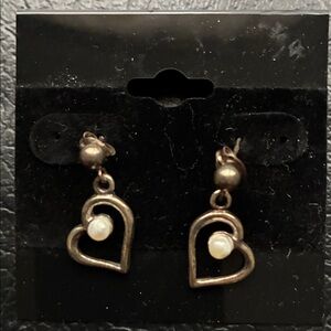 Elegant Heart Drop Earrings with Pearl Accent